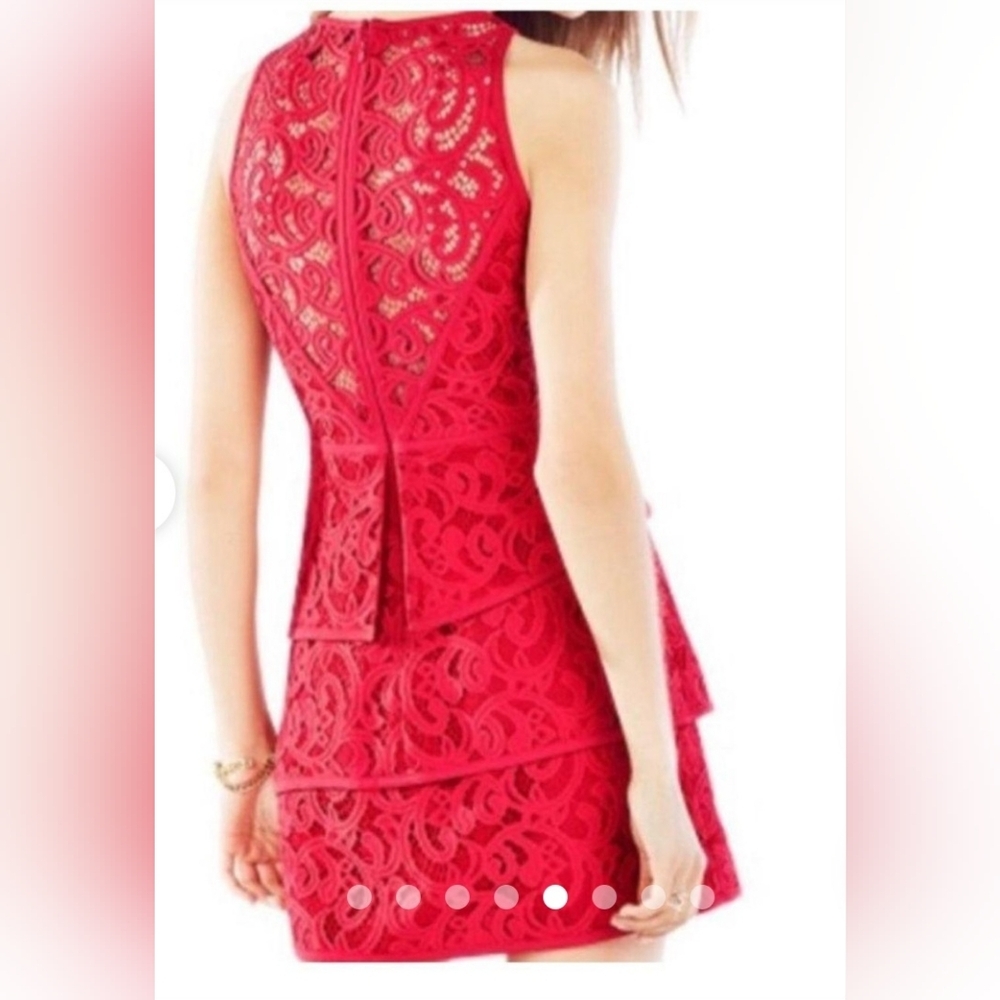 BCBG red lace short dress  With Ruffles size 0 - Picture 2 of 7